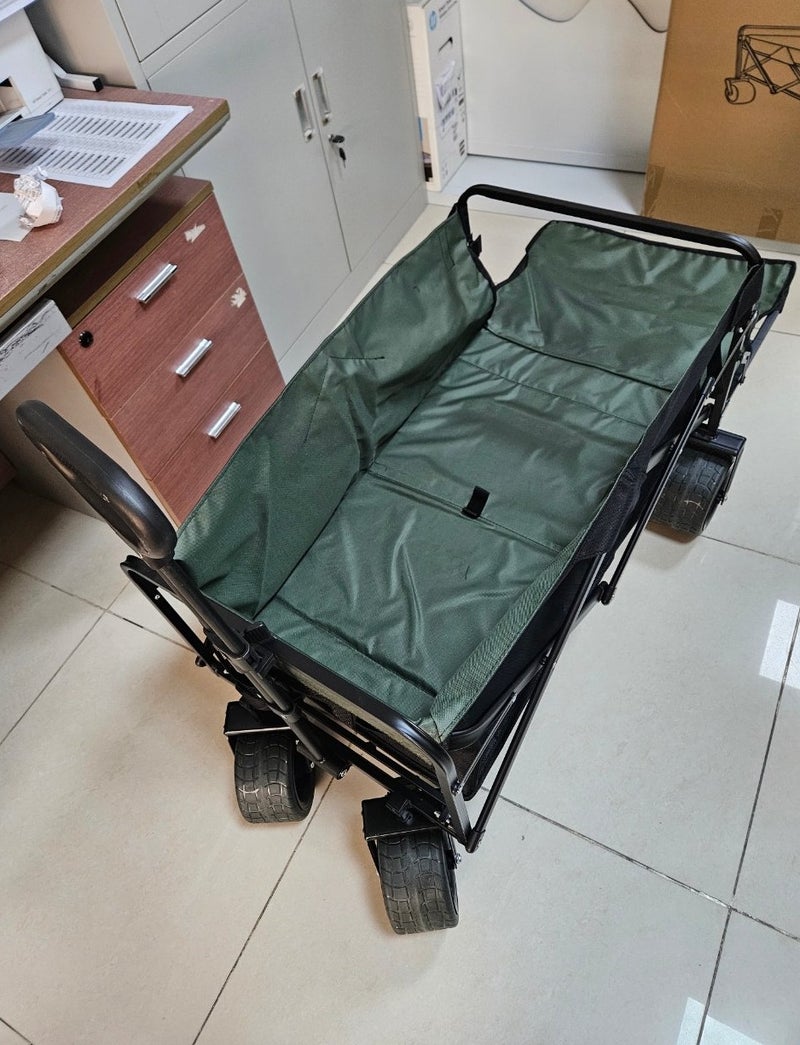 أوتدور.ماركت عربة نقل قابلة للطي والتمديد بعجلات كبيرة دوارة 360 درجة لجميع التضاريس - عربة نقل متينة محمولة (حتى 190 كجم) للشاطئ والتخييم والتسوق والاستخدام الخارجي - أسود وأخضر - Image 5